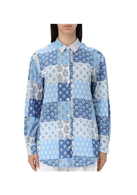 Camicia MC2 Saint Barth Brigitte donna BRIGITTE00380H Azzurra radical patch spalle scese colletto a punta MC2 SAINT BARTH | Camicie | BRIGITTE00380H3161
